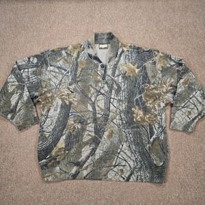 Vintage SafTBak Camo Sweater Mens Large Green Henley Wool Blend Knit